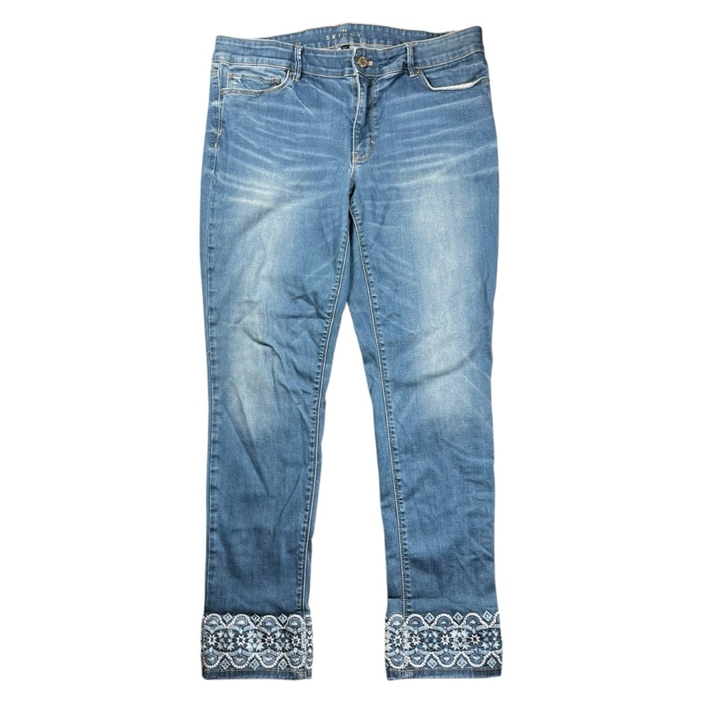 White House Black Market Embroidered Hem Skinny Jeans